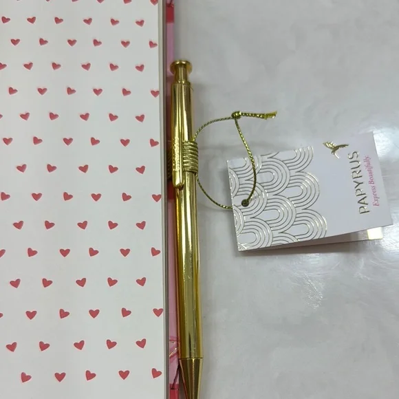 Papyrus Pink Cherry Patterned Notebook with Gold Pen NWT - Picture 3 of 7